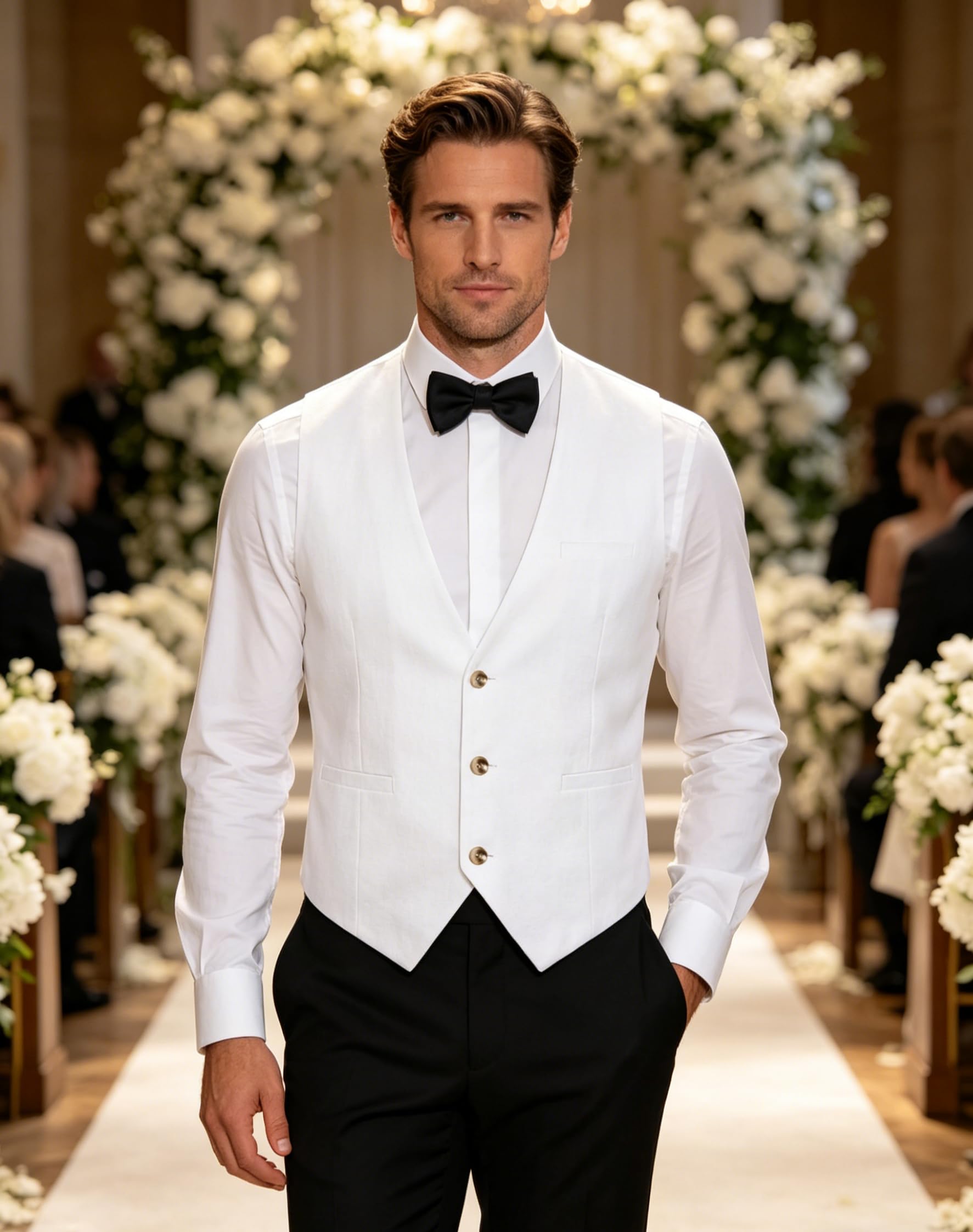 HISDERN Gilet d'été pour homme coton et lin avec poches léger et respirant