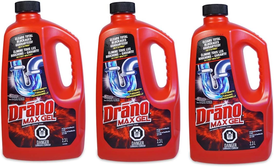 Drano Max Gel Drain Cleaner and Clog Remover, Value Pack, 3 x 2.3L