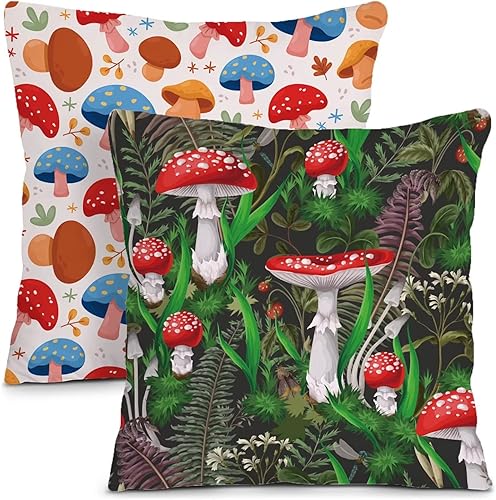 Mnribey Juego de 2 fundas de cojín de hongos salvajes de 18 x 18 pulgadas para sofá, fundas de almohada impresas en 3D de hongos y plantas,