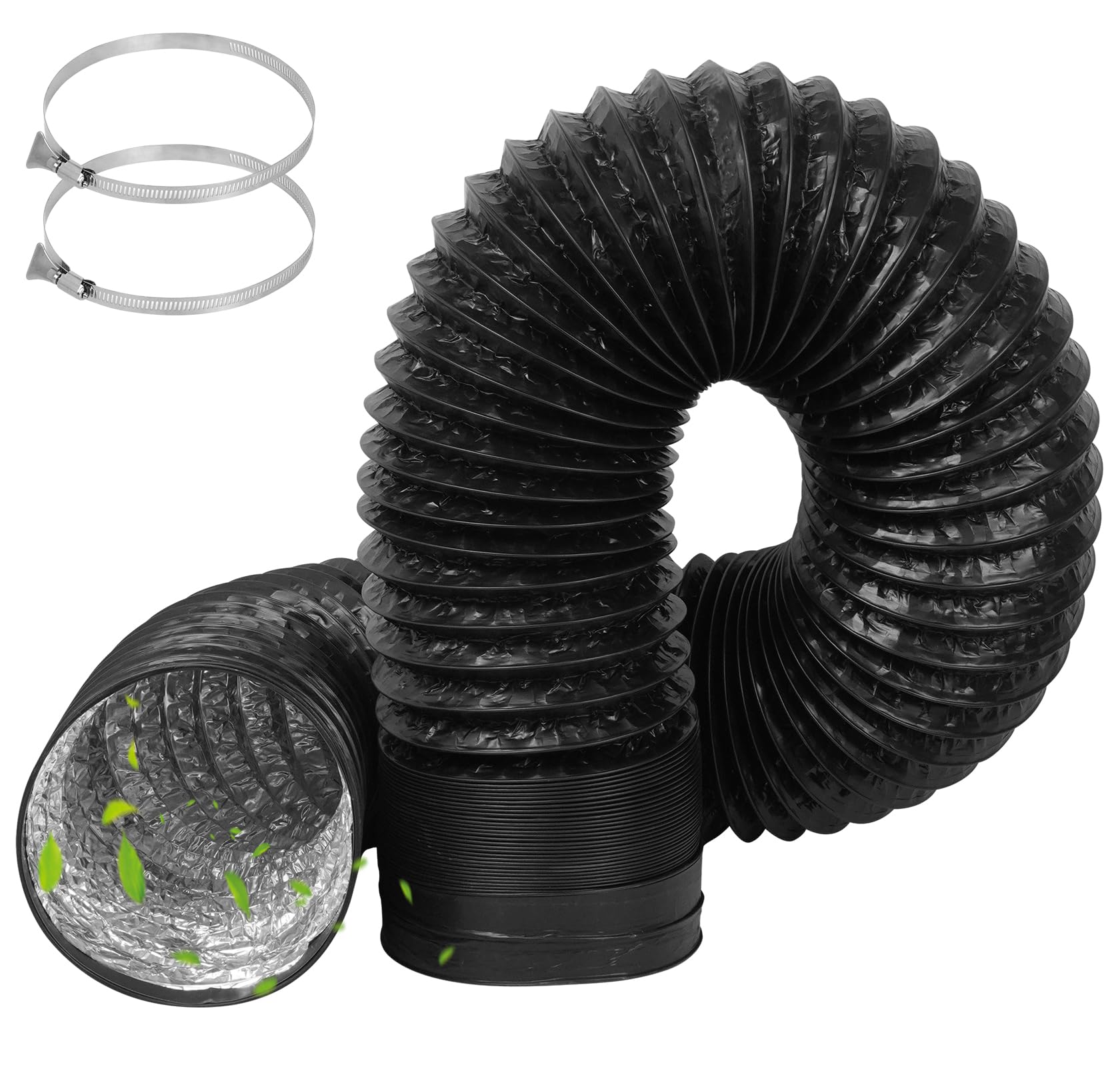 Wąż odprowadzający 150mm średnica długość 3m: TAIHOBO 5,9 cala/150mm wąż odprowadzający, PVC rura aluminiowa wentylacyjna z 2 szelkami ze stali nierdzewnej, do suszarek, okapu kuchennego, wentylatora