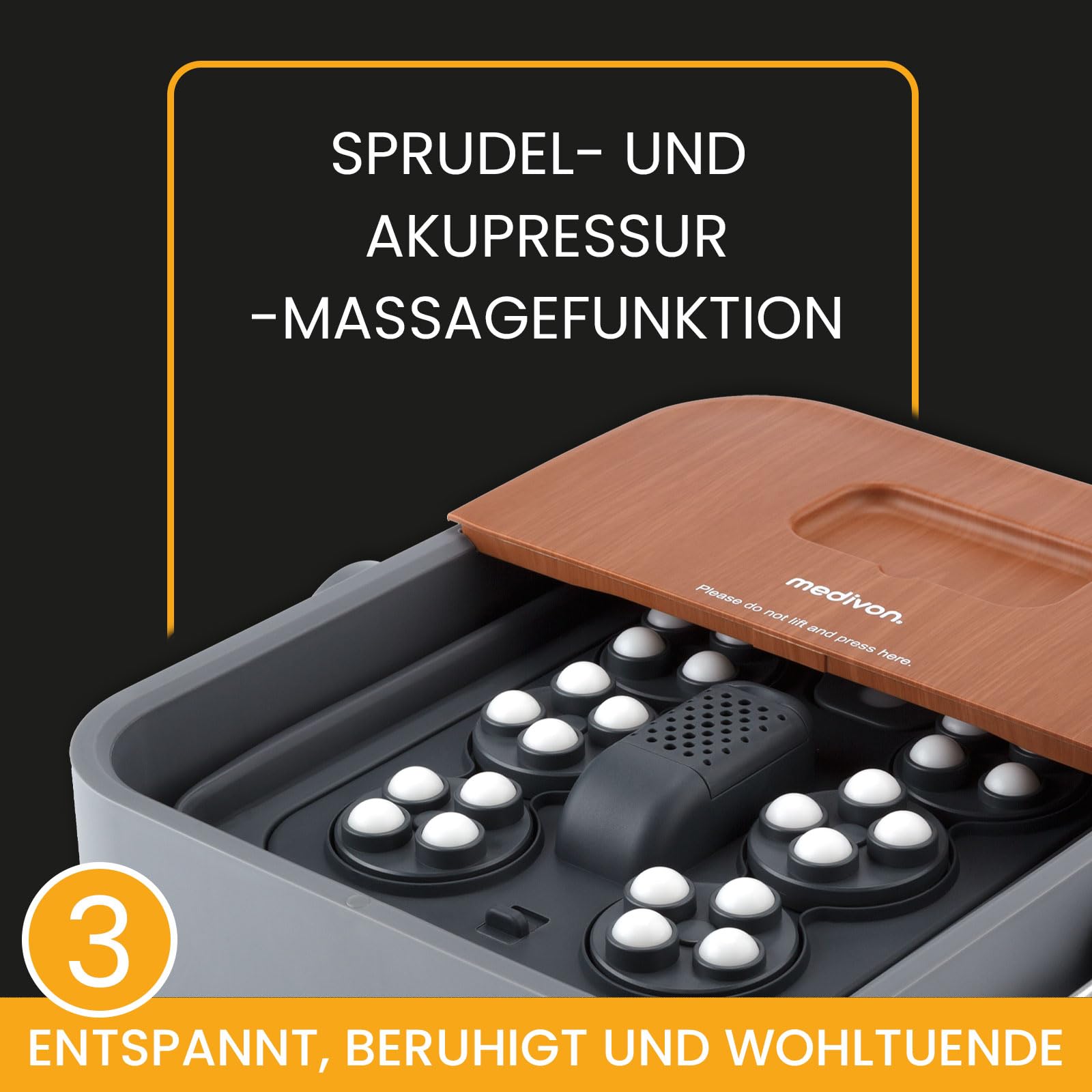 Medivon Aqua Pro Wasser-Fußmassagegerät, Sprudelmassage, Ozonierungsfunktion, Infrarottherapie, Fußbad mit Rollenmassage, platzsparend faltbar - braun