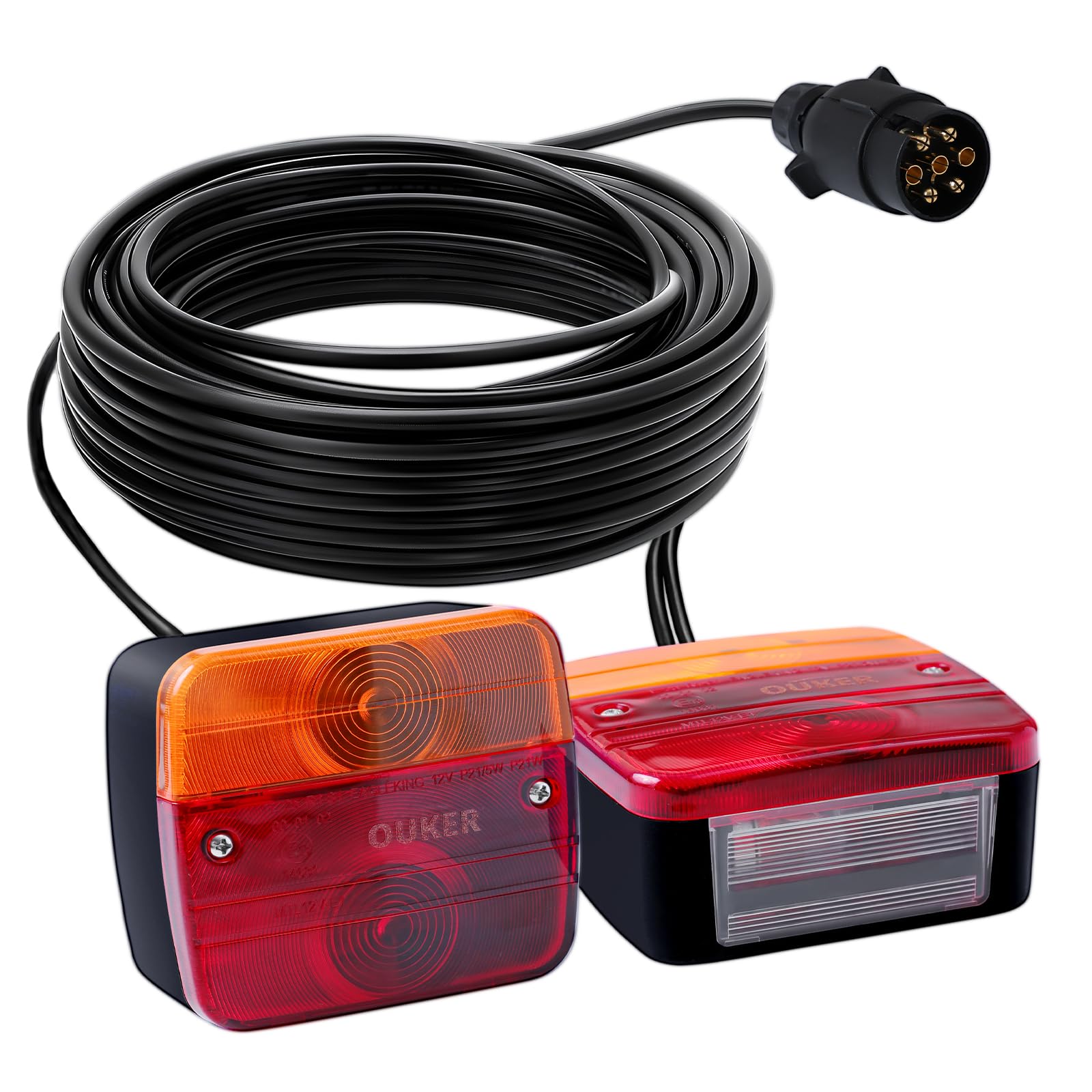 Ouker Rückleuchten für Anhänger Wasserdicht Universal Rücklichter, 12V 7-Pin Stecker mit 7,5m Kabel Rücklicht Komplettset Multifunktions Anhängerbeleuchtung für KFZ Wohnwagen Trailer