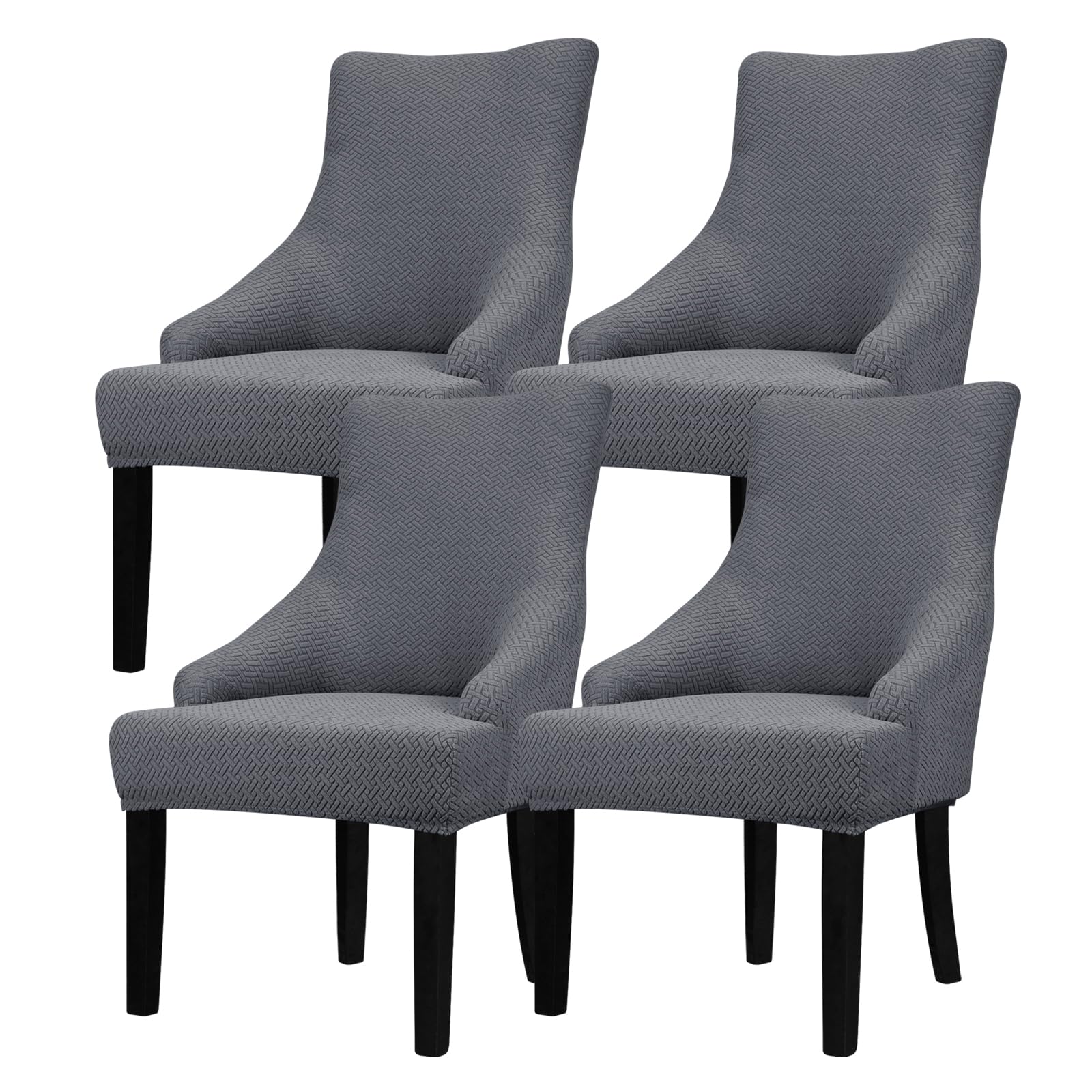 Leorate Hight Scoop Back Chair Covers - Stretch Jacquard Wingback Armchair Slipcovers Recliner Chair cover Furniture Protector for Home Decor - Darkgrey 4 Pieces