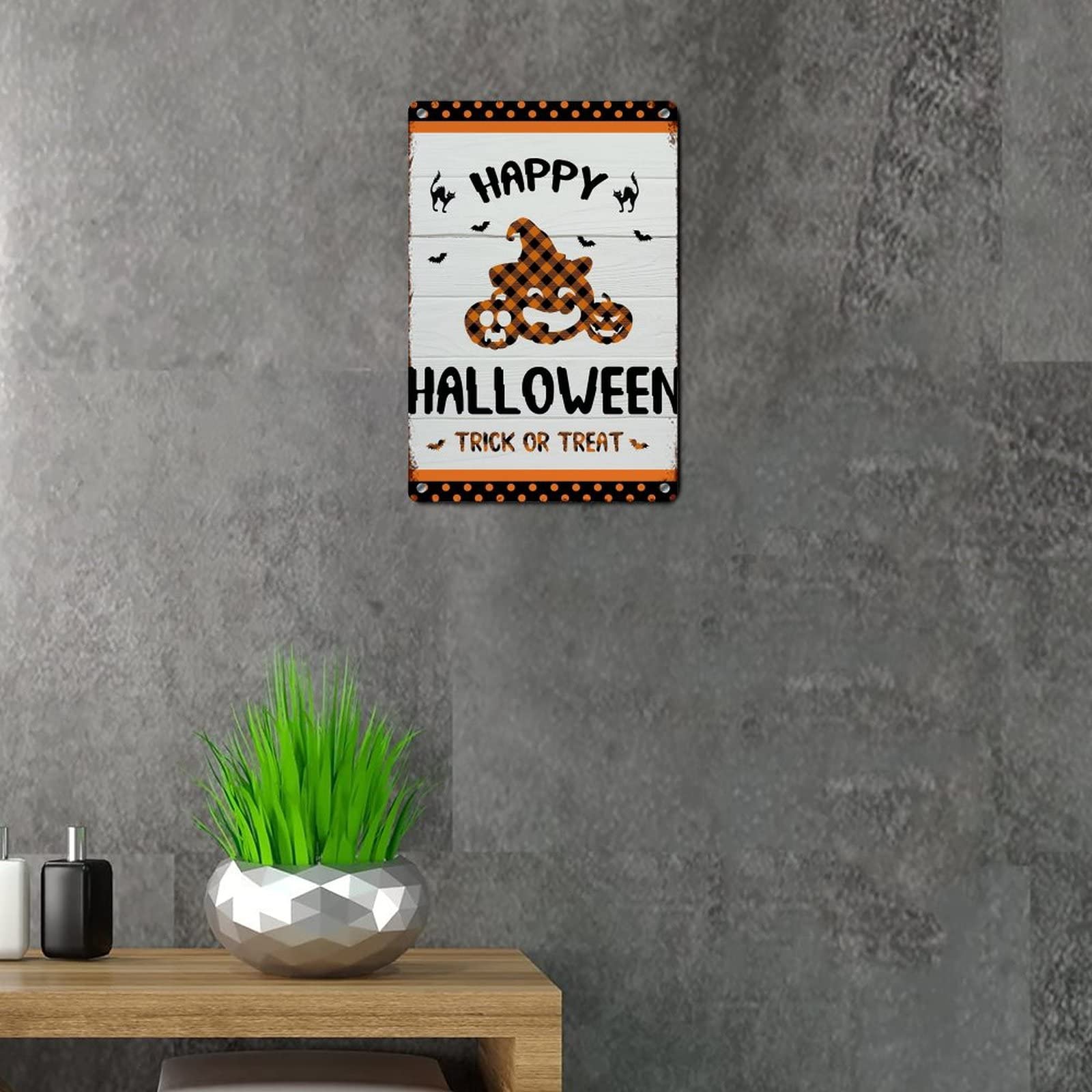 EYSL Targa In Metallo Retrò Per Halloween – Decorazione Da Parete Con Zucca E Musica Concerto, Lamiera 20x30 Cm, Vintage