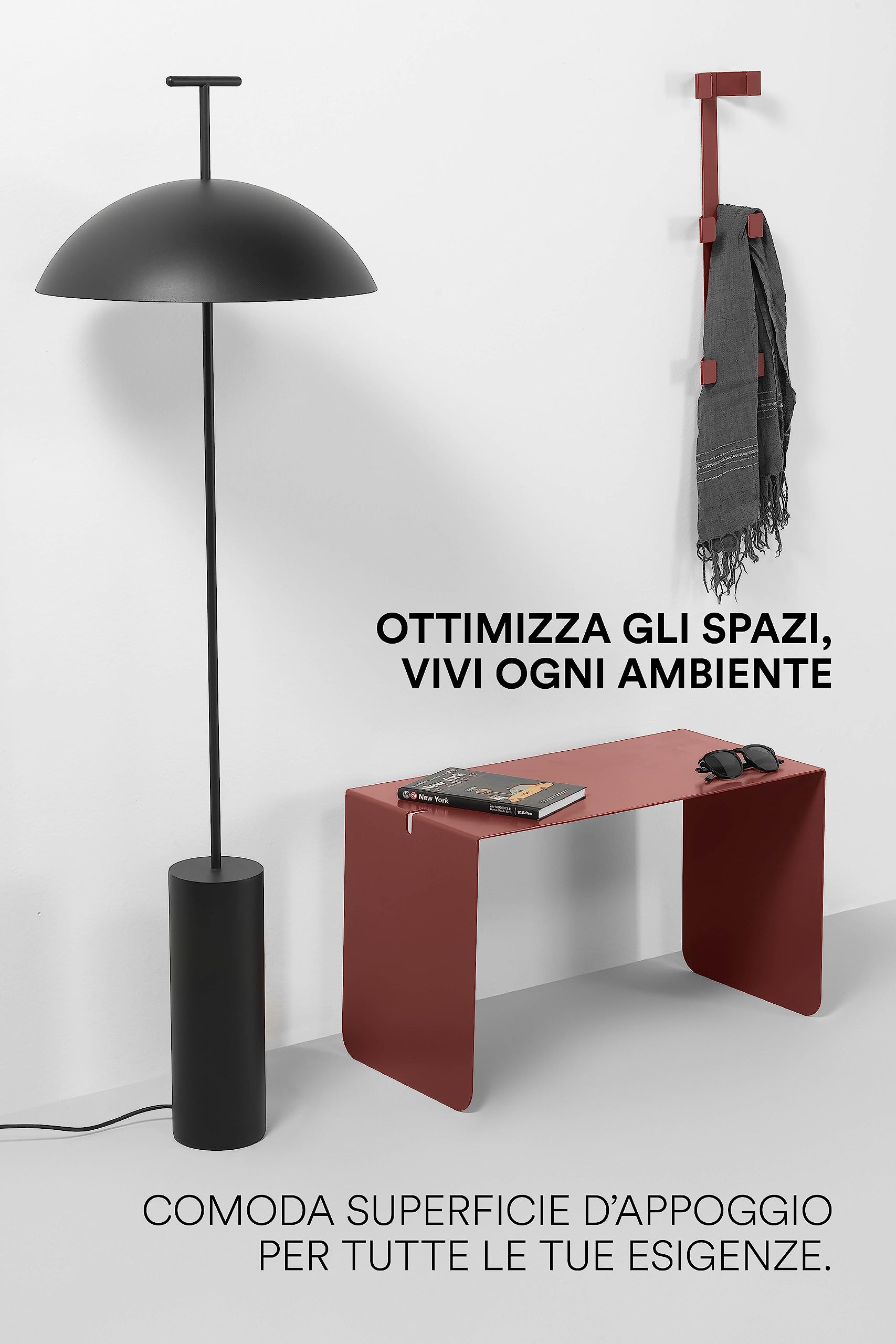 Tavolino Laterale da Divano in Metallo - Tavolino Salotto Moderno, Design Minimal, Tavolino da letto per pc, Sidetable da lavoro, Made in Italy, dimensioni 38x62x30 cm (Rosso Terracotta)