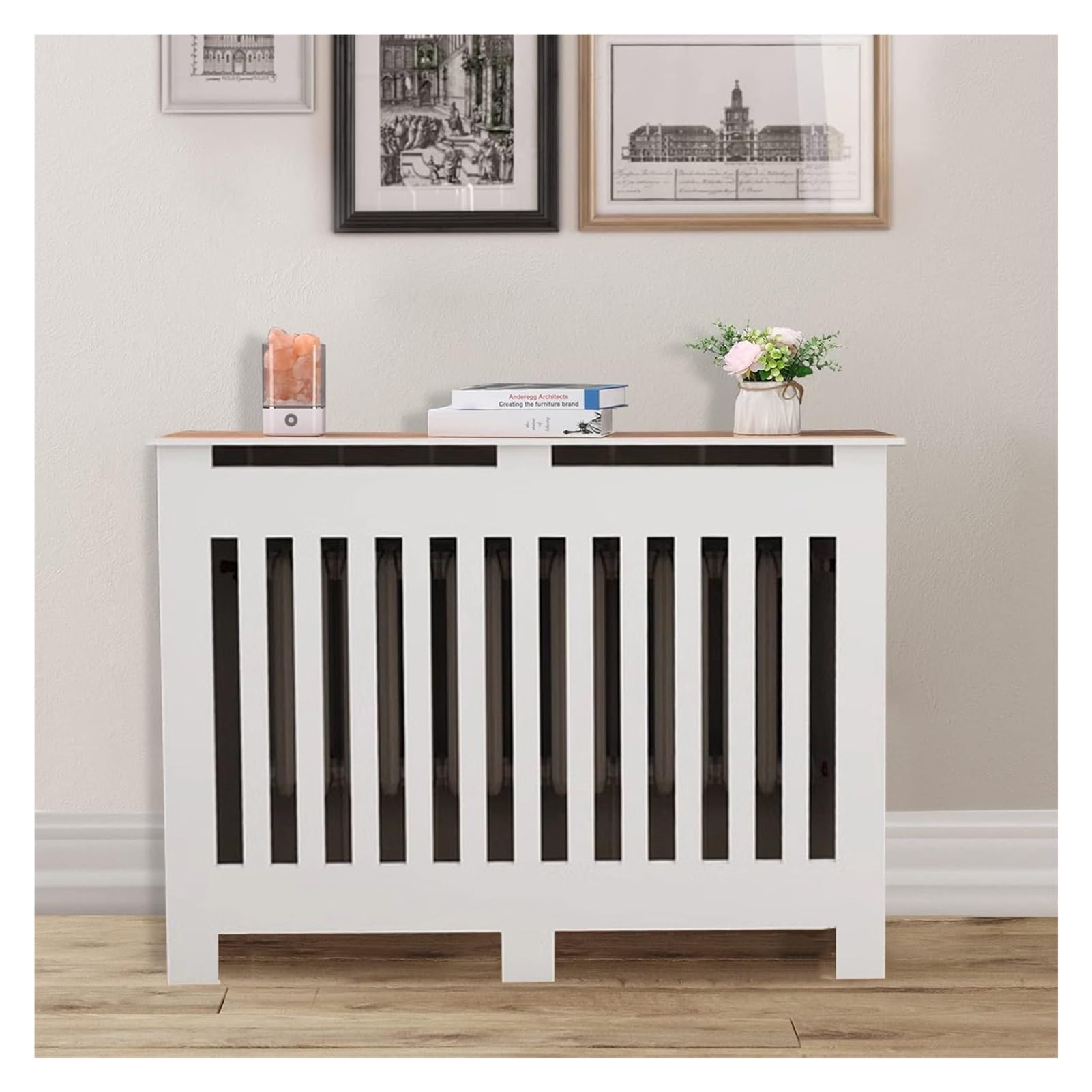 Mueble cubre radiador blanco para decorar pasillos y oficinas con estilo