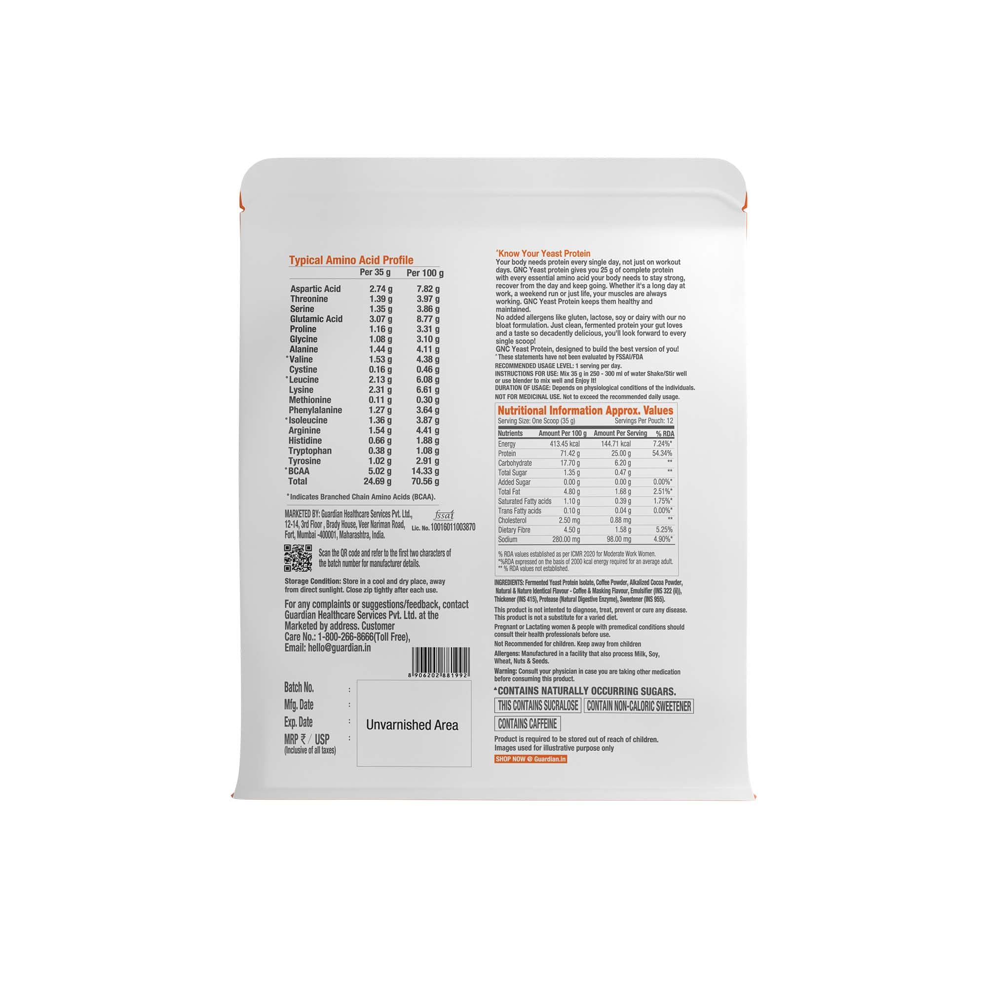 GNC Select Yeast Protein | 25g Protein, 5g BCAAs | Fermentation-Grown | Added Protease | Non-Dairy, 100% Veg, No Added Sugar | Digestive Support | Coffee, 1lbs — Amazon image 9