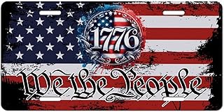 American Flag Front License Plate – 1776 We The People Grunge Aluminum Car Tag, 12×6 Patriotic Decorative Plate