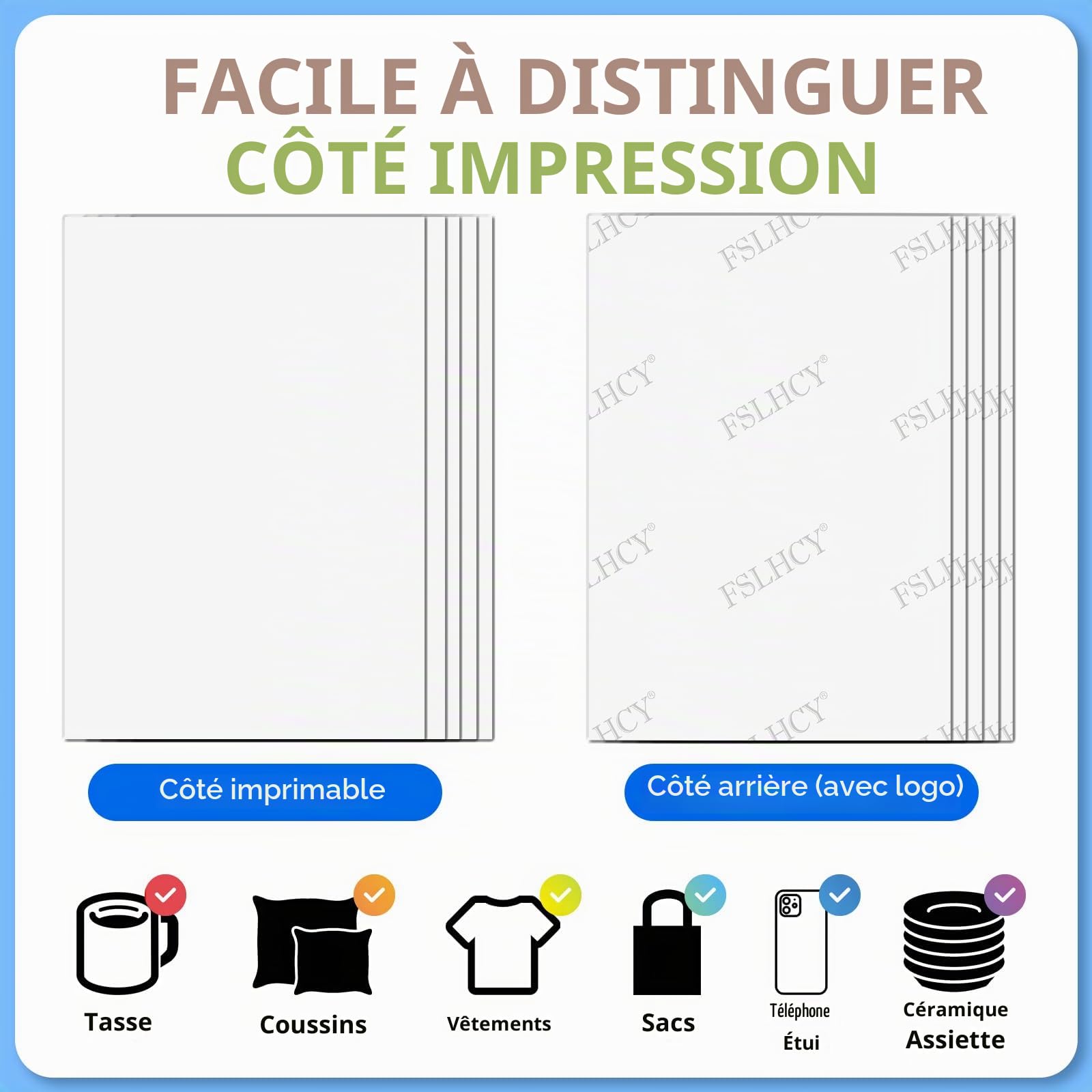 Papier de sublimation A4, 210x297 mm, 100 feuilles, 120 g/m², pour Mug, T-shirts, Textile, Tasses Compatible avec les Imprimantes à sublimation à jet d'encre