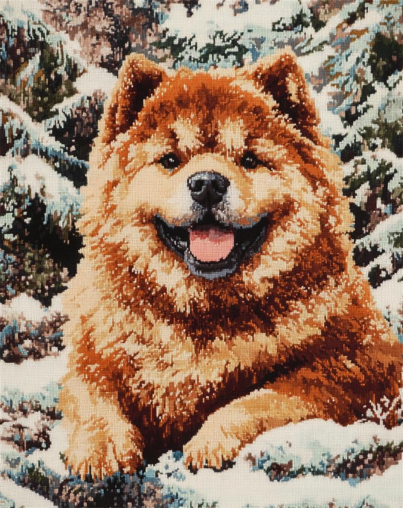 14Ct Cross Stitch,Chow Chow,15.7X19.7Inch (40X50Cm) 14 Count Counted Stamped Pre Printed Cross Stitch Embroidery Kits For Adults Beginners Starter Advanced Easy Crossstitch Patterns Set Wall
