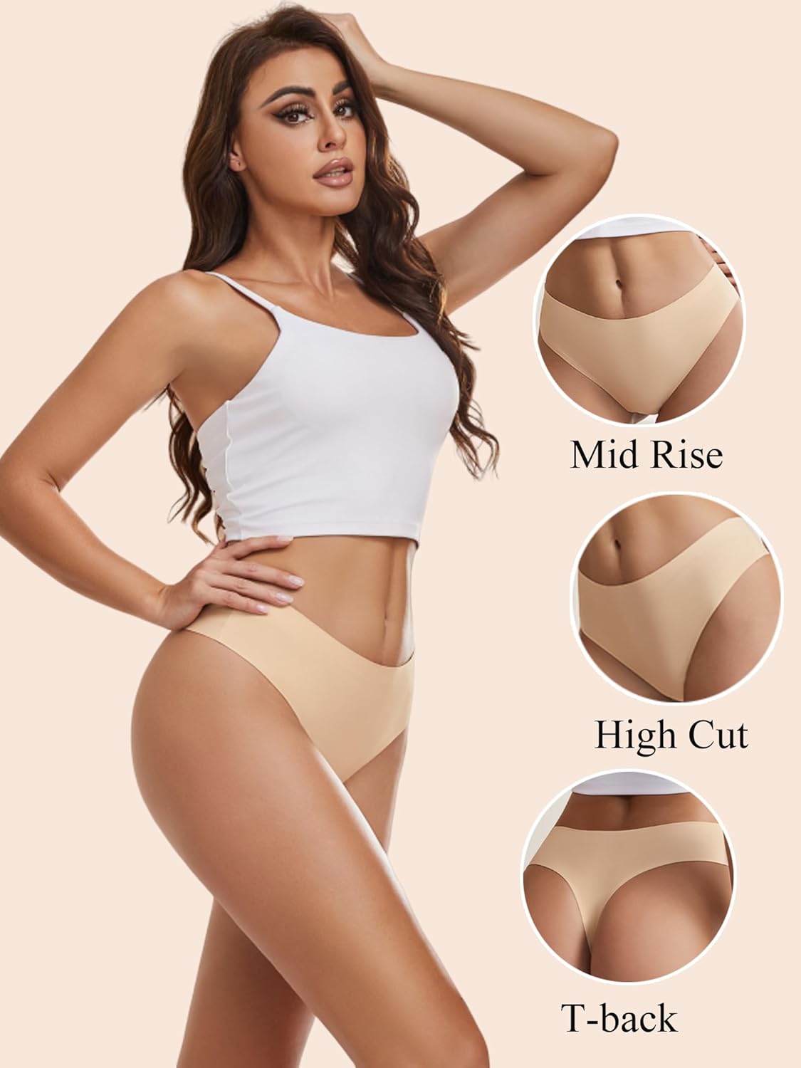 Bolivelan Womens Mid-Rise Seamless Thongs Comfy Underwear G-Strings Panties - Image 3