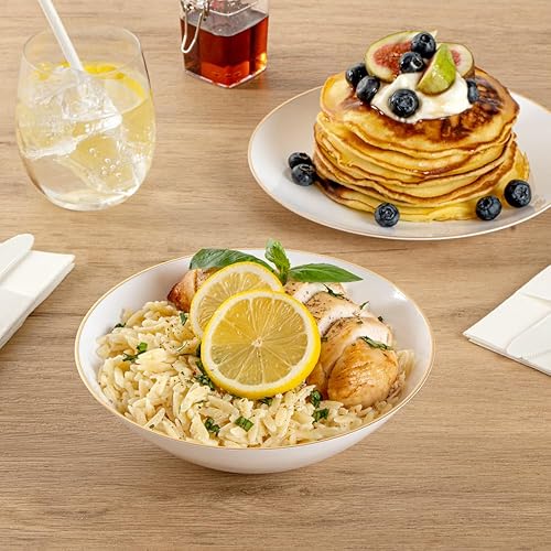 Miniatura 9 de Restaurantware Moderna - Cuencos de plástico para sopa de 16 onzas, 20 cuencos de ensalada desechables duraderos, con borde dorado, resistentes, de