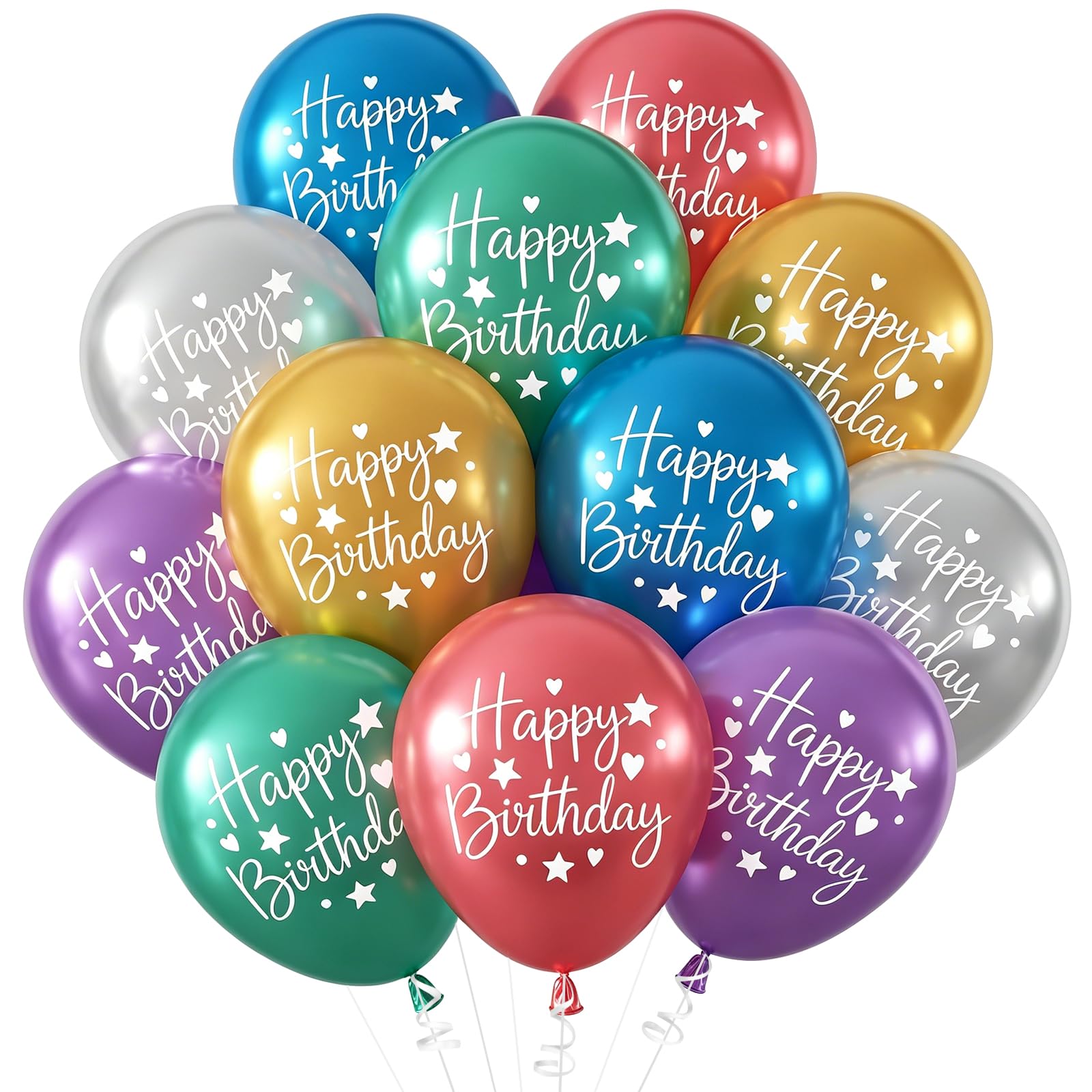 Happy Birthday Balloons, 24PCS Metallic Balloons Gold Red Blue Green Silver