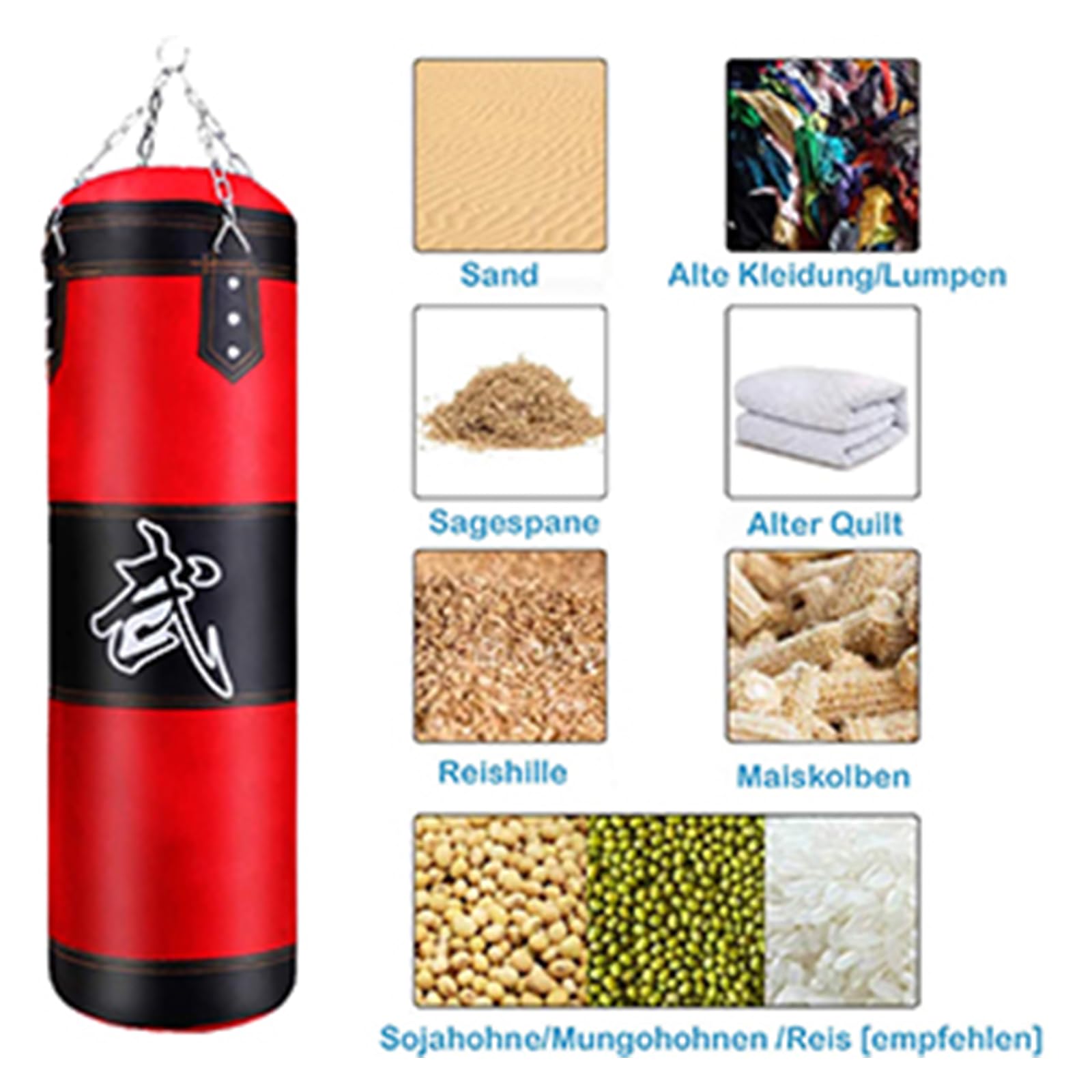 Worek bokserski wiszący z rękawicami bokserskimi: MMA worek bokserski Muay Martial Arts Kit Bad Company worek bokserski z łańcuchem stalowym Heavy Duty, 100 x 30 cm (bez wypełnienia)
