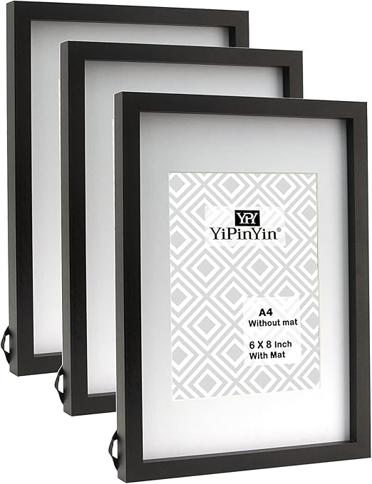 Black A4 Picture Frames set of 3 with Mount for 6 x 8'',A4 Gallery