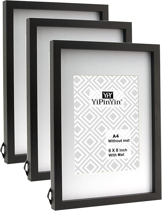 Black A4 Picture Frames set of 3 with Mount for 6 x 8'',A4 Gallery