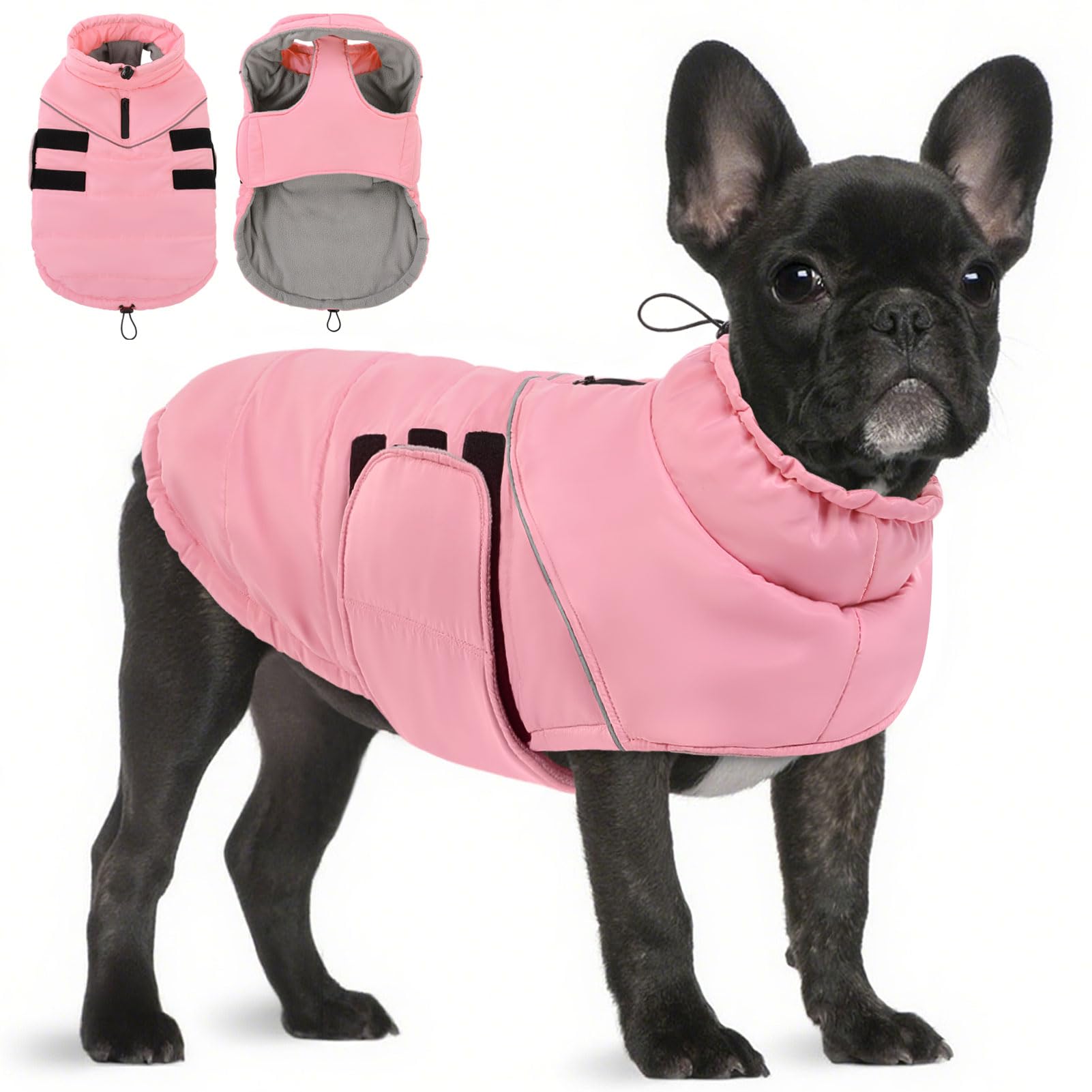 Peferhouse Dog Winter Coat - Warm, Windproof, Reflective Jacket with Harness Hole - Thick Dog Vest - Pink, Large