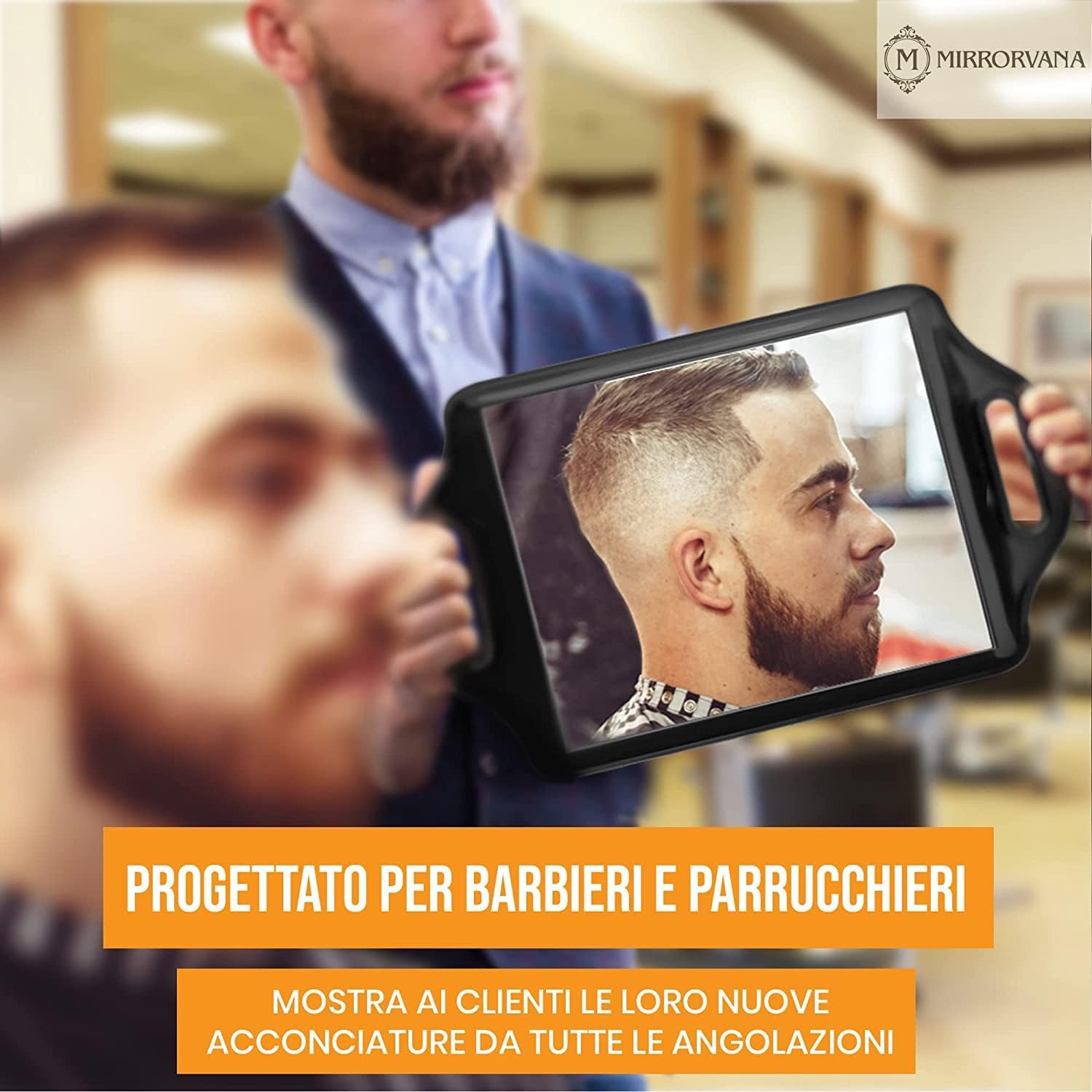 Mirrorvana Parrucchiere professionale con manico - portatile e appendibile per barbiere e salone - taglio capelli (21 cm x 35 cm)