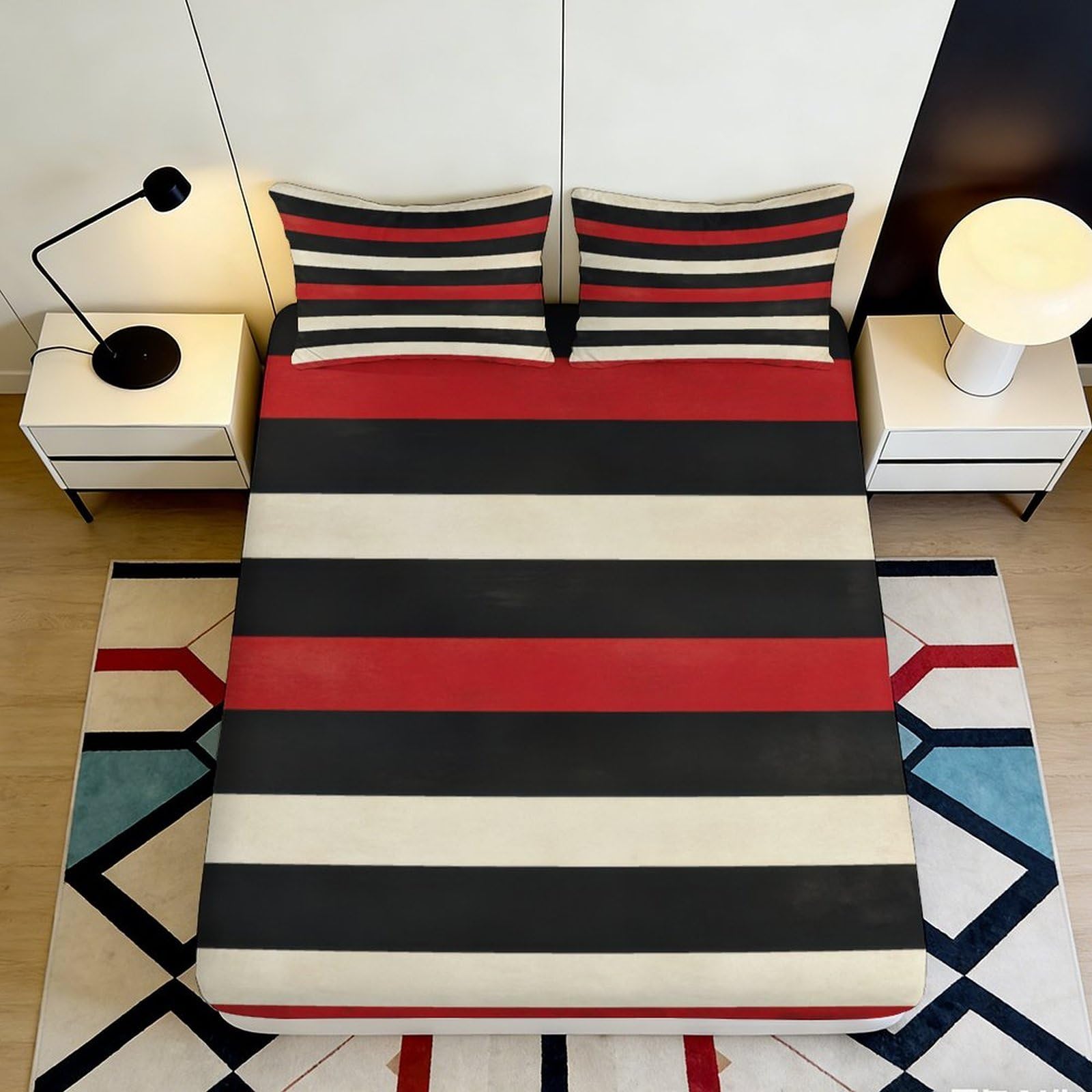 Jqzkxnhpbr Style-7 3D Printed Geometric Striped Fitted Sheet Microfiber Soft Breathable Abstract Mattress Cover For Bedroom Dorm Decor 90X200x25cm