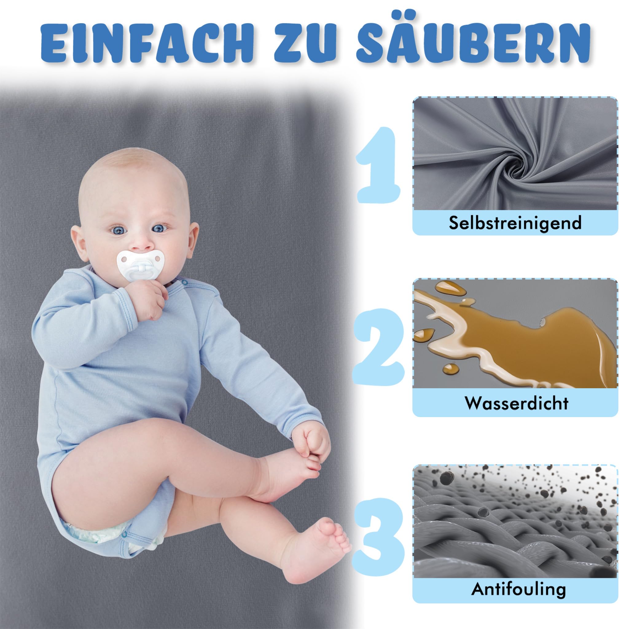 UISEBRT Parque infantil con base antideslizante y red transpirable y 50 pelotas, rejilla de barrera estable, centro de actividades para niños, gris oscuro – 150 x 180 cm