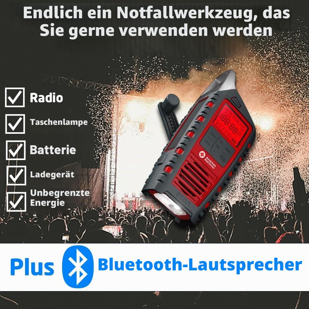 Eton American Red Cross Adventure Series Odyssey Multi-Band-Radio (AM/FM/NOAA/Kurzwelle) mit Bluetooth, solarbetrieben, batteriebetrieben, LED-Taschenlampe, Handy-Ladegerät