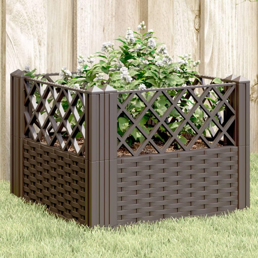 Garden Planter with Brown Stakes 43.5 x 43.5 x 43.5 cm PP, Outdoor Planter, Vertical Garden Raised Outdoor for Balcony and Garden, Mini Raised Garden for Seedlings, Vertical Garden