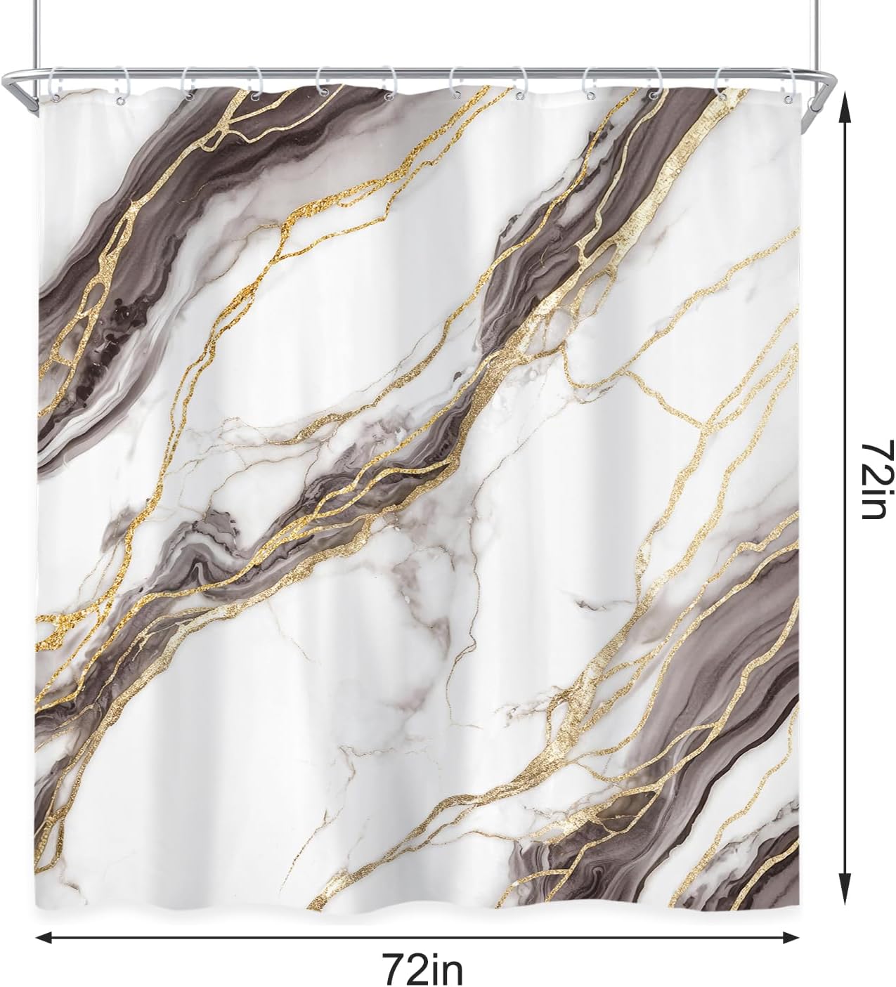 Newsely 4Pcs White Marble Shower Curtain Set with Non-Slip Rugs, Toilet Lid Cover and Bath Mat,Abstract Modern Gold Ombre Grey Shower Curtain with 12 Hooks,Crack Line Bath Curtain for Bathroom Decor