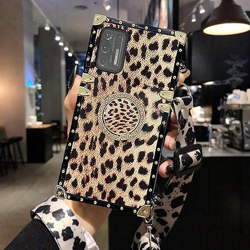BABEMALL - Funda para Moto G 5G (2022), diseño de leopardo de lujo chapado en cuatro esquinas, funda protectora cuadrada de piel sintética, parte