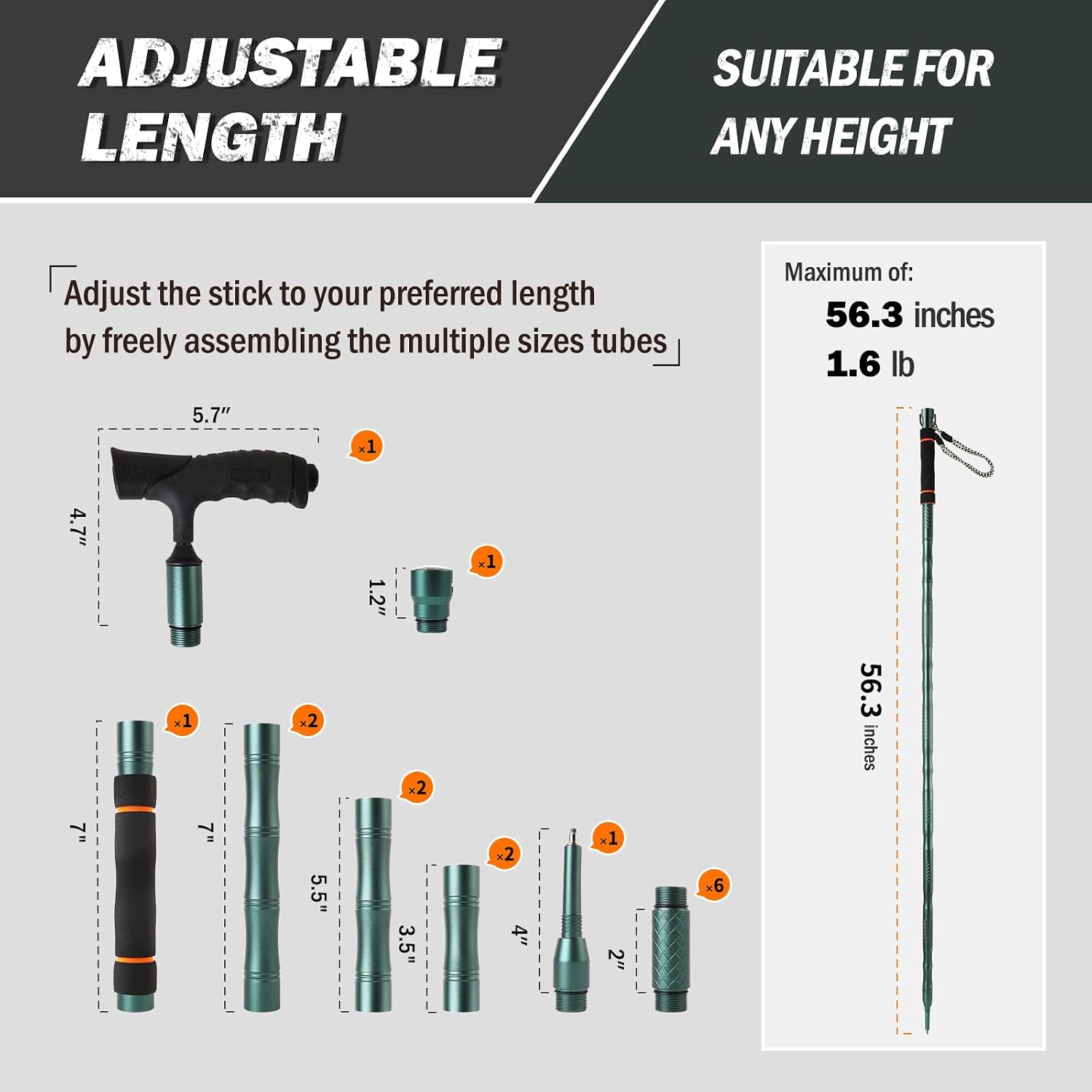 Tactical Walking Stick, Survival Hiking Stick Walking Staff, Lightweight Tactical Cane Gear, Aluminum Trekking Pole for Outdoor Adventures, Gifts for Outdoorsy Men