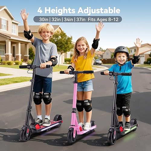 Miniatura 6 de Caroma Electric Scooter for Kids Ages 6-14, 150W180W Motor,10 MPH Max Speed & 7 Miles,Adjustable Height & Speed,Colorful Lights,LED Display,Foldable