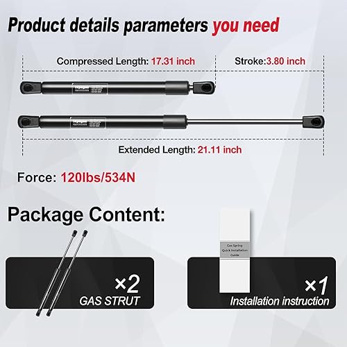 Miniatura 8 de Vepagoo 6330 puntales de gas del capó delantero para Chevrolet Corvette 2005-2013 (C6 Corvette Base Coupe Z06 ZR1 Grand Sport 427 Limited Edition),