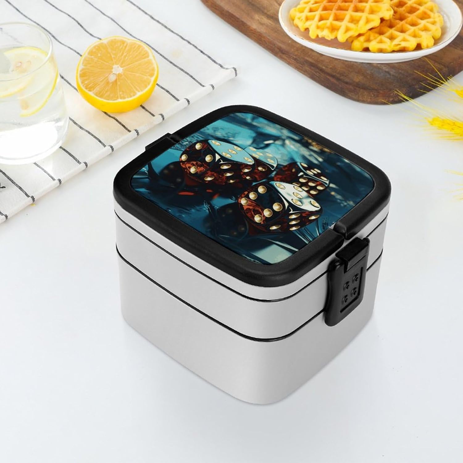 Adult Lunch Box Dice Graphics Printed Bento Box Portable Lunch Box with Spoon And Handle Bento Boxes for Workand Picnics