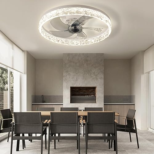 Miniatura 5 de Zenouidle Ventiladores de techo modernos de 20 pulgadas con luces, regulables, de perfil bajo, con control remoto, ventilador de techo empotrado