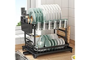 Multifunctional Dish Drying Rack, Space-Saving 2-Tier Dish Racks and Drain Board