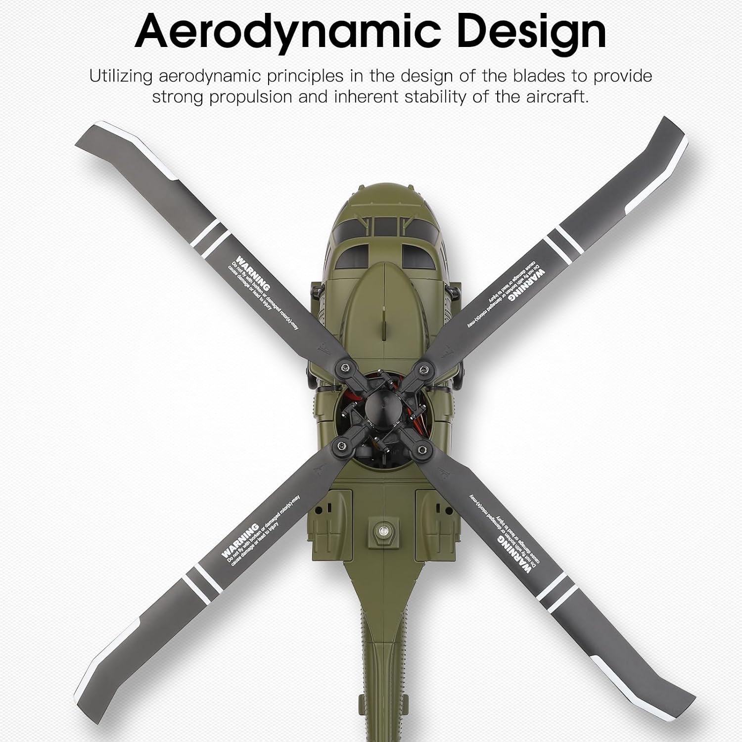 Top-down view of the Authticar K170 UH-60 Black Hawk Helicopter showing its aerodynamic blade design