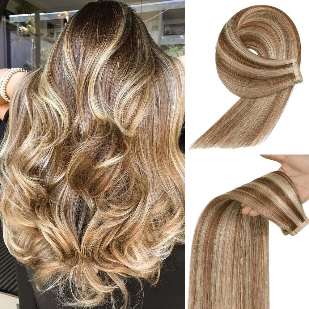 YDDM P6/613 - Extensiones de pelo humano con cinta adhesiva, 20 unidades, 60 cm