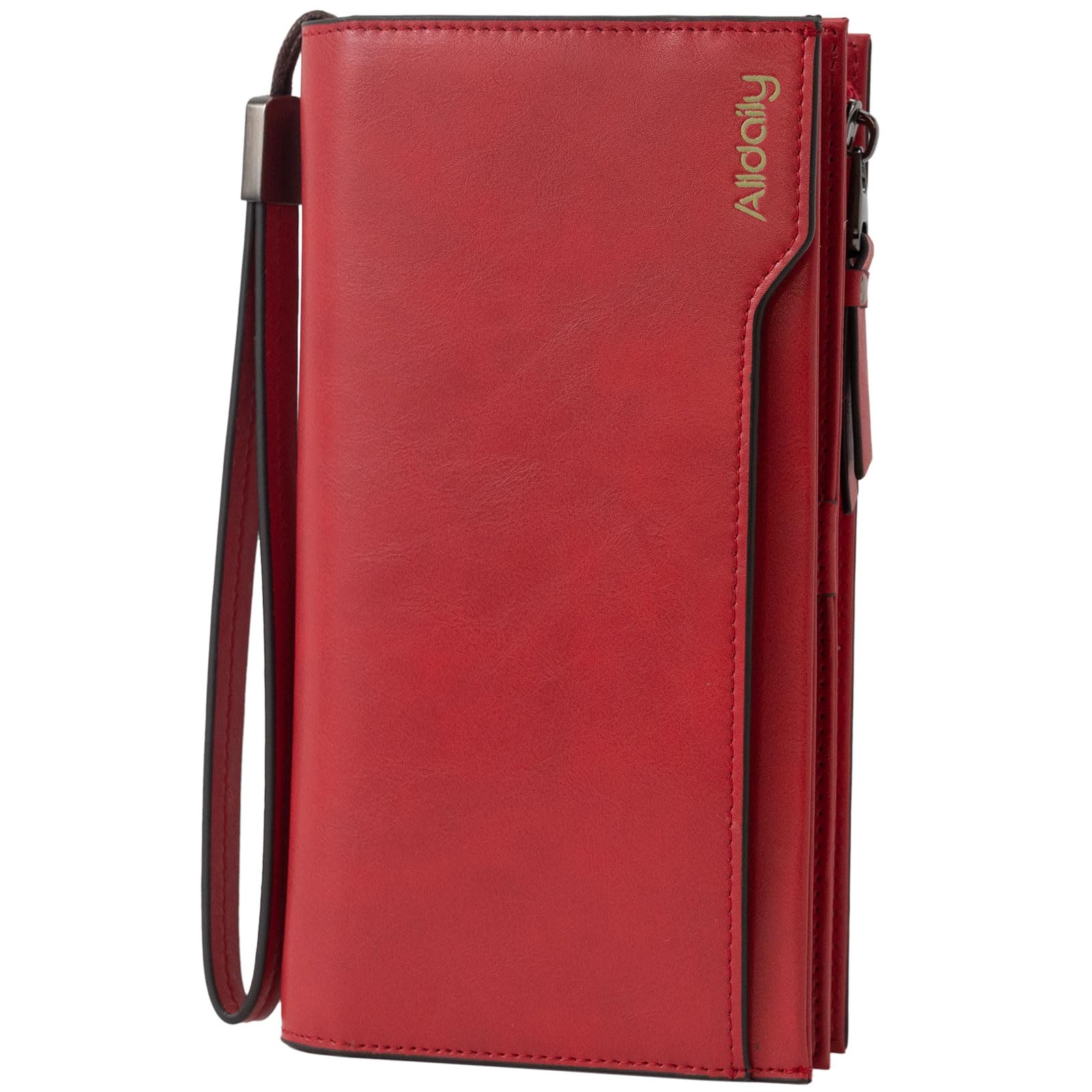Alldialy RFID 24 Credit Card Holder Wallet, Large Capacity Wristlet Wallet for Women with Zipper (Red)