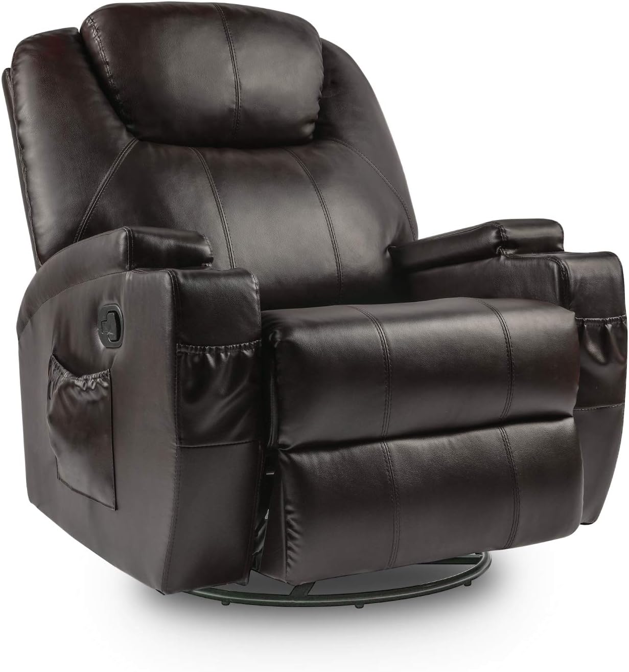Lauraland Recliner Chair, PU Leather Massage Recliner Ergonomic Lounge 360 Degree Swivel Recliner Sofa for Living & Gaming Room, Headrest Adjustable Black