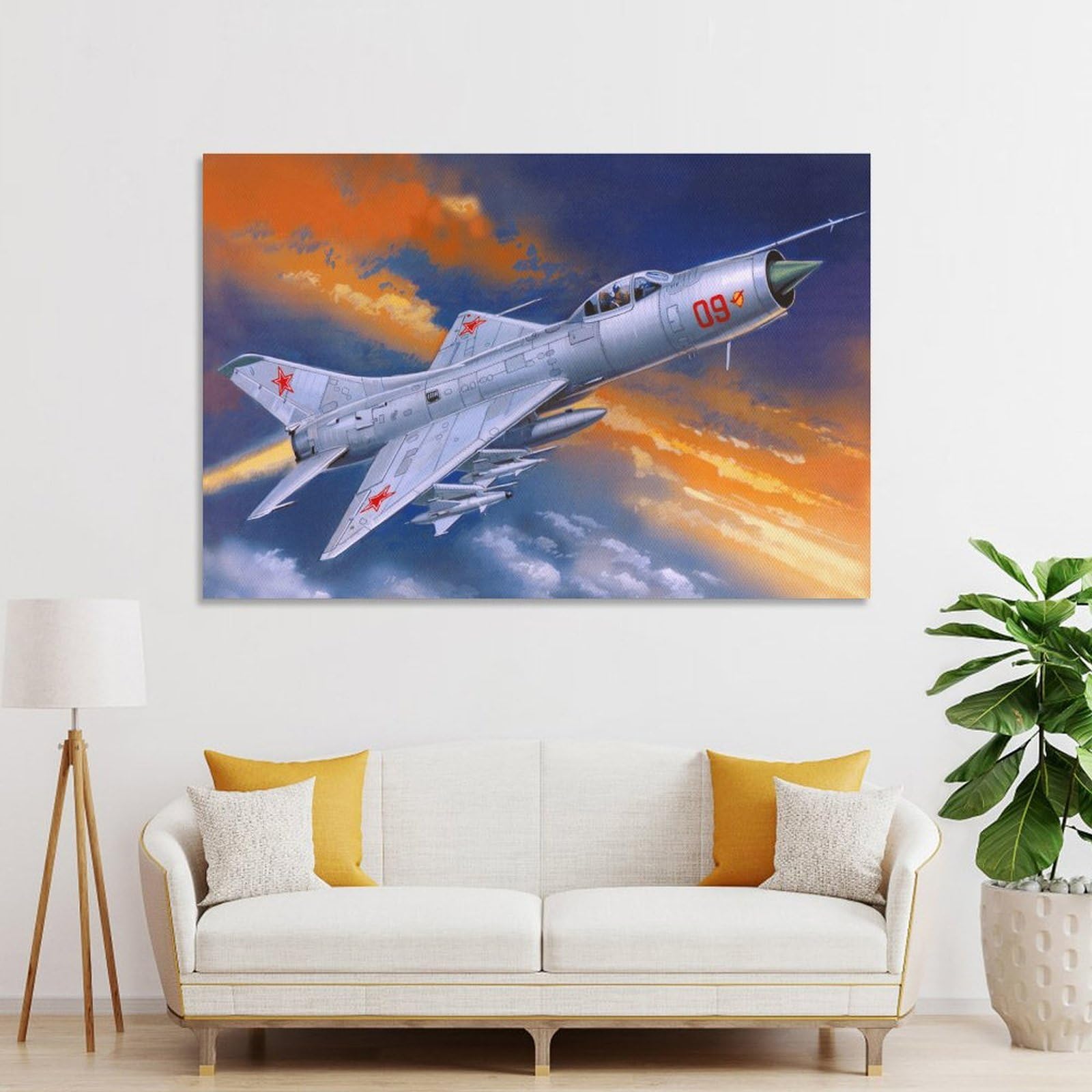 Junmoney Unframe-Style-22 Mig-21 Jet Fighter Hanging Wall Art, 08X12inch(20X30cm), For Entrance Walls, Hall Decor Or Foyers, Wall Decor To Refresh Empty Corners