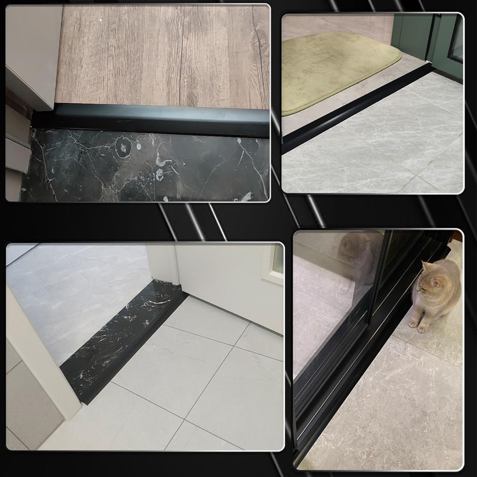 Aluminiowa listwa progowa do podłogi z drewna do płytek, samoprzylepna listwa do drzwi podłogowych z laminatu, listwa drzwiowa listwa do separacji krawędzi, profil ransition (kolor: czarny, rozmiar: