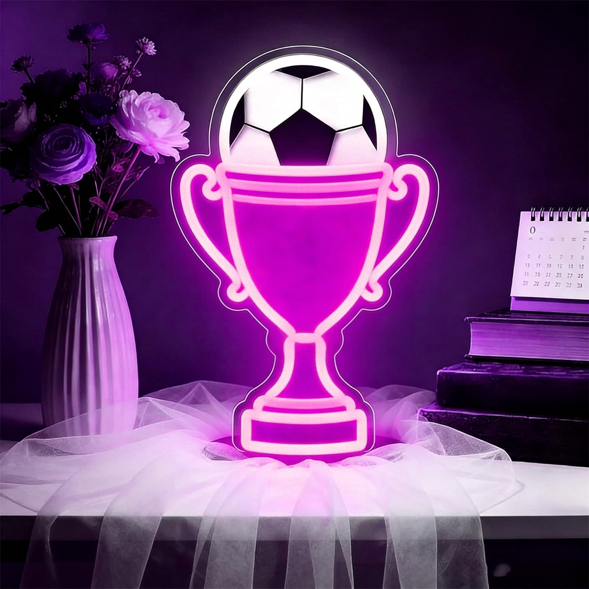 Soccer Led Neon Sign Dimmable World Cup Football Game Neon Light with 1Pc Hanging Chain and Dimmer,Soccer Themed Gifts Light Sign for Man Cave,Fan,Adult,Bedroom,Club Decoration