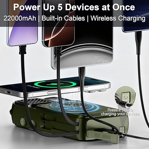 Miniatura 4 de Radio de emergencia y banco de energía solar de 22000 mAh, Radio meteorológica FM NOAA, Radio portátil con manivela Bluetooth, cargador de teléfono