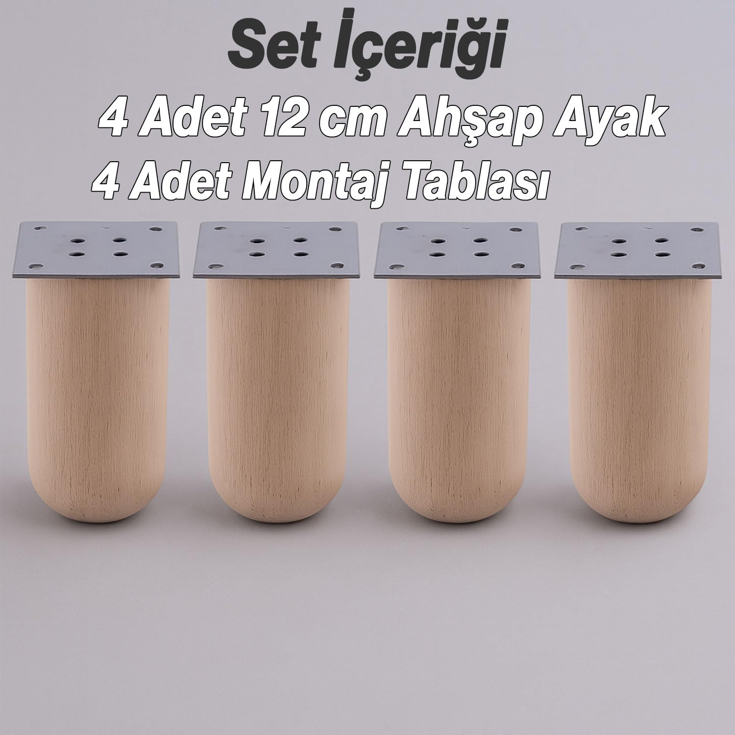 Bohem 4 ADET Doğal Ahşap 12 cm Silindir Ayak Set Mobilya Koltuk Kanepe Sehpa Masa Ayağı Ayakları