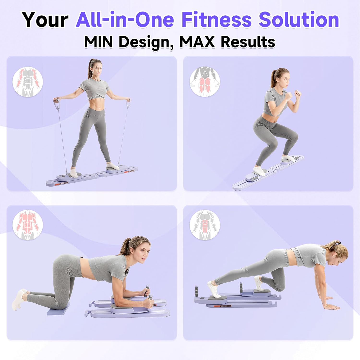 COSIEST Pilates Board for Home Use, Foldable Pilates Reformer Set with Resistance Bands, All-in-One Professional Workout Fitness Equipment for Core, Abs, Glutes, Legs, Butt, Arms Toning