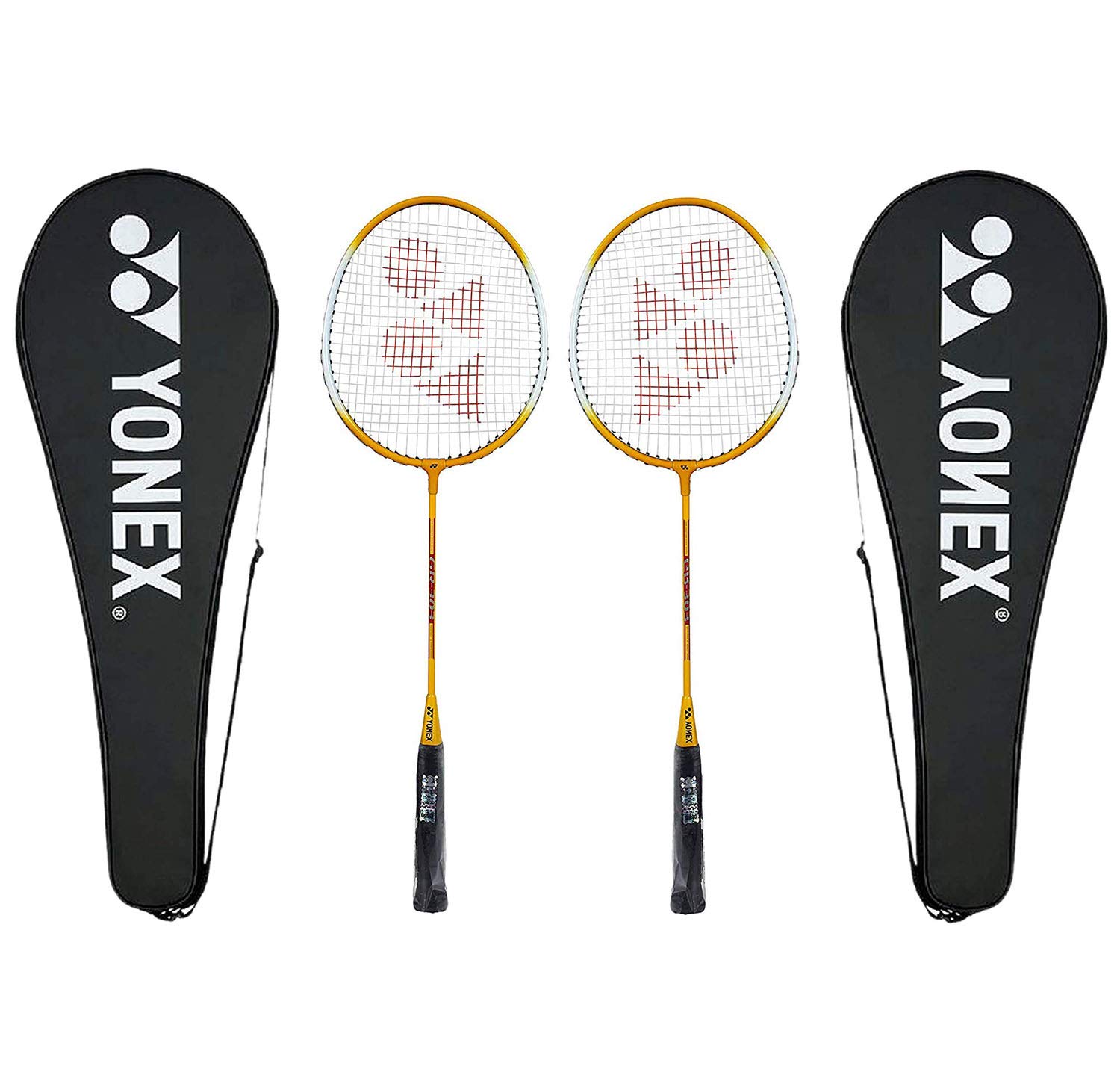 Yonex GR 303 Badminton Racket 2018 Professional Beginner Practice Racquet with Face Cover Steel Shaft - Pack of 2