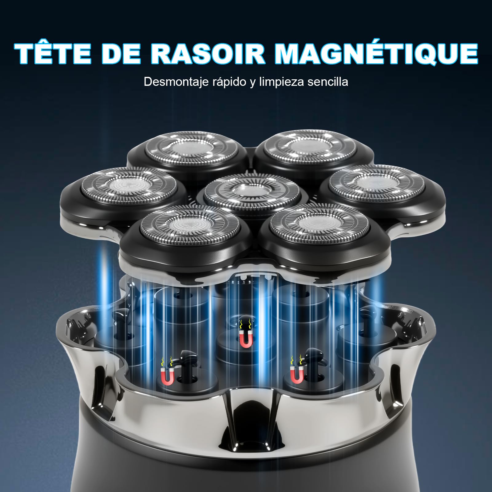 Carehabi Rasoir de Tête Chauve electriques pour Homme, IPX6 Étanche, Rechargeable, Interface Type-C, Tête Flottante Magnétique 7D, Nettoyage Facile, Autonomie de la Batterie Jusqu'à 120 Minutes