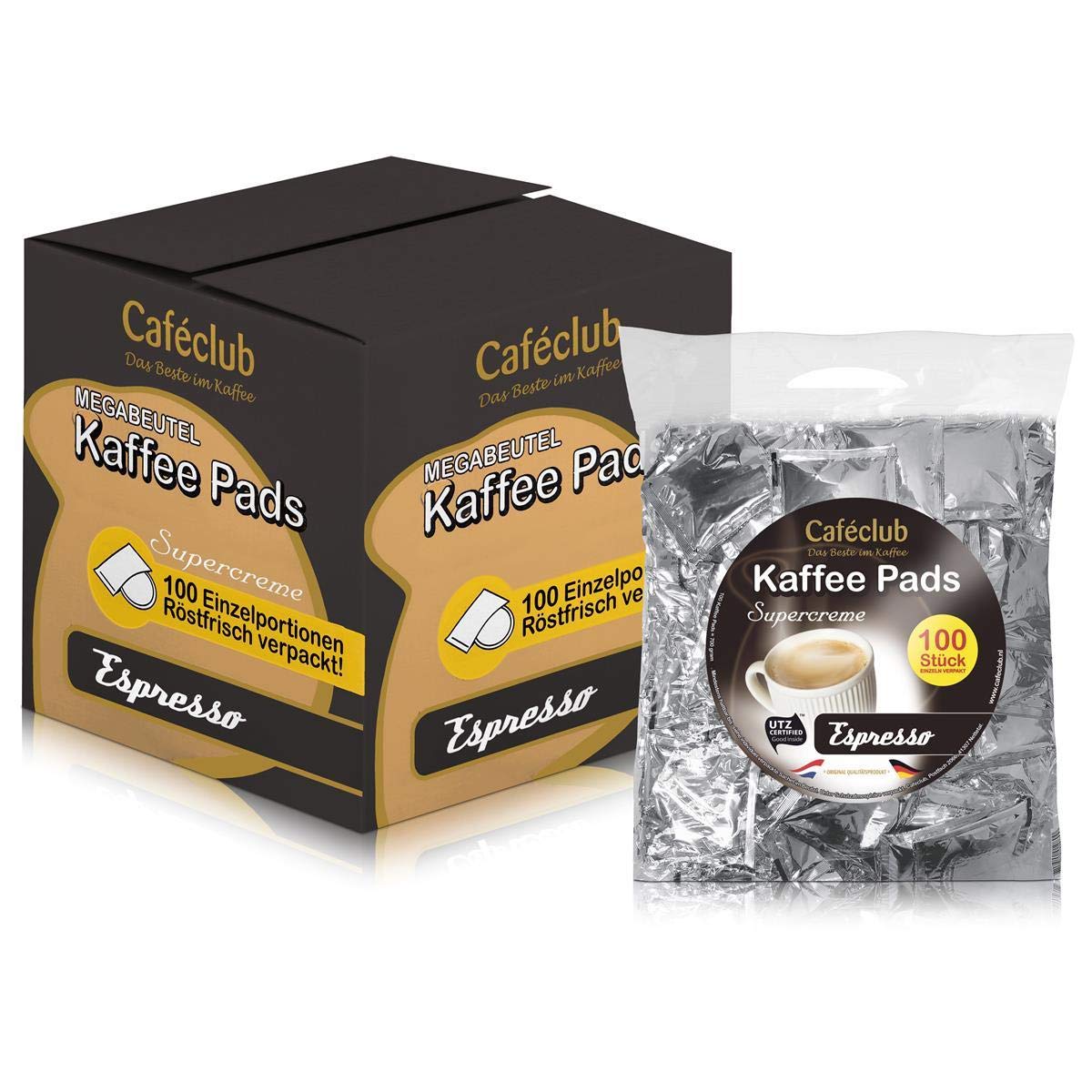 7x Cafeclub Espresso Kaffeepads Megabeutel je 100 stk. dunkle Röstung einzeln verpackt