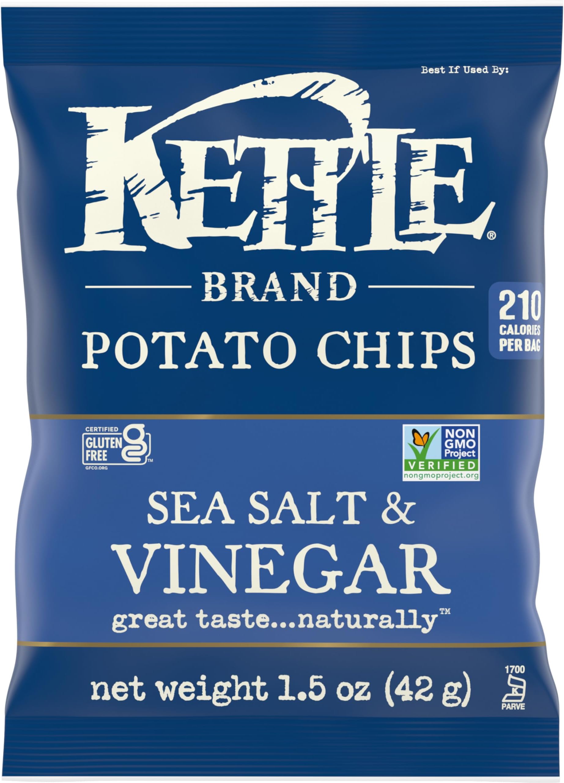 Kettle Brand Potato Chips, Sea Salt & Vinegar Kettle Chips, Snack Bag, 1.5 Oz (Pack of 24)