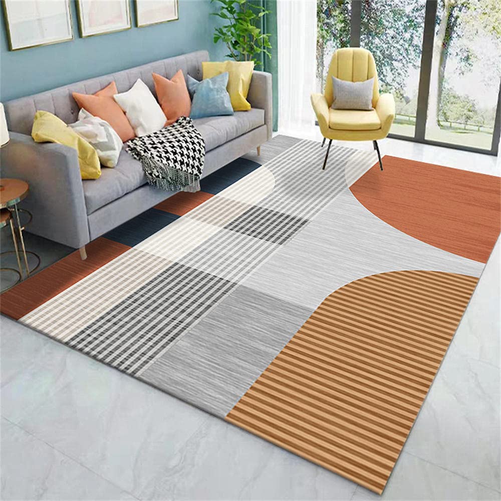 Tapis enfant garçon orange 80x160cm géométrique pour chambre