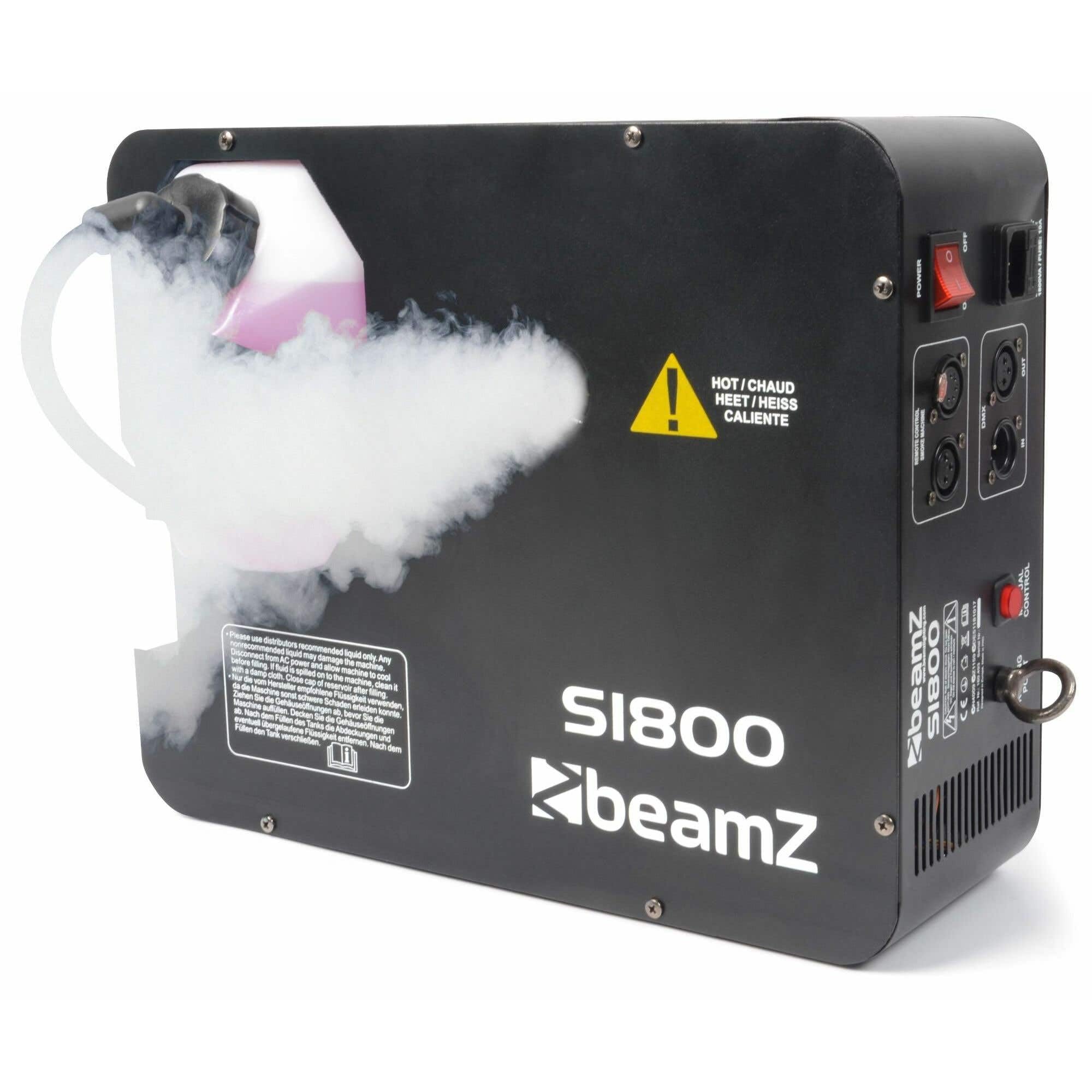 BeamZ S1800 Machine à Fumée 1800 W, DMX, Télécommande 3m, 350 m³ de Fumée par Minute, Position Horizontale ou Verticale, Réservoir Amovible 2,5 L, Idéal pour Concerts, Shows ou Discothèques